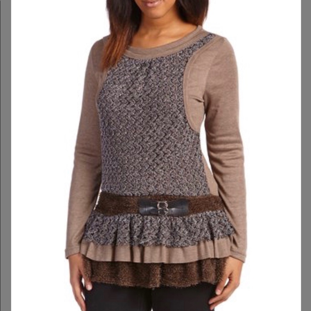 Brown Lace-Trim Layered Tee - Size Medium